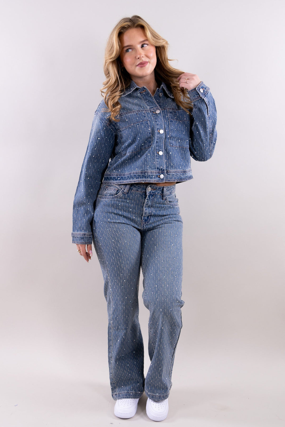 Grace rhinestone denim blouse