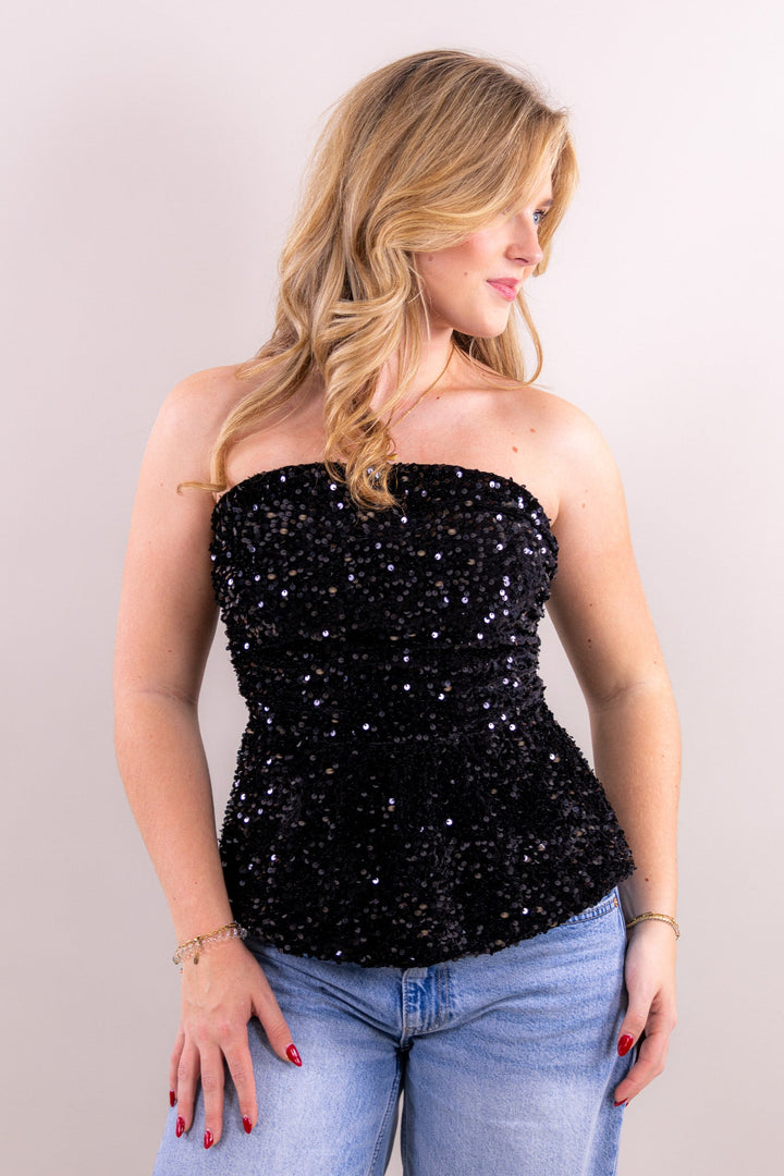 Charlotte peplum glitter top